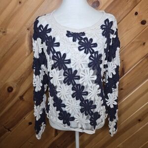 Paris Sports Club OS Open Hand Knit Long Sleeve Top Floral
